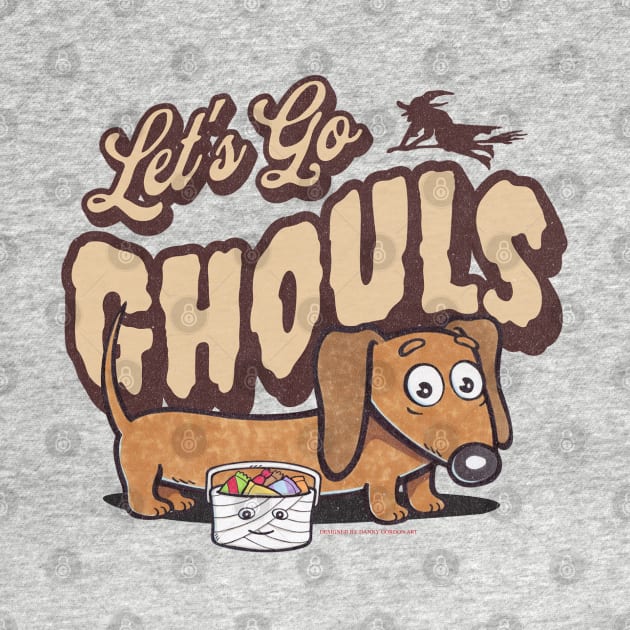 Funny and cute Ghouls with Doxie dachshund dog with fur baby and candy by Danny Gordon Art